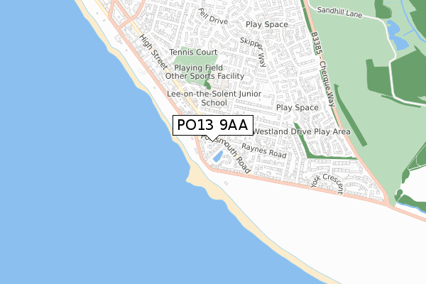 PO13 9AA map - small scale - OS Open Zoomstack (Ordnance Survey)