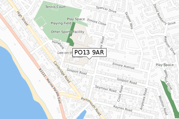 PO13 9AR map - large scale - OS Open Zoomstack (Ordnance Survey)