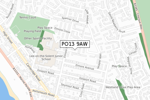 PO13 9AW map - large scale - OS Open Zoomstack (Ordnance Survey)