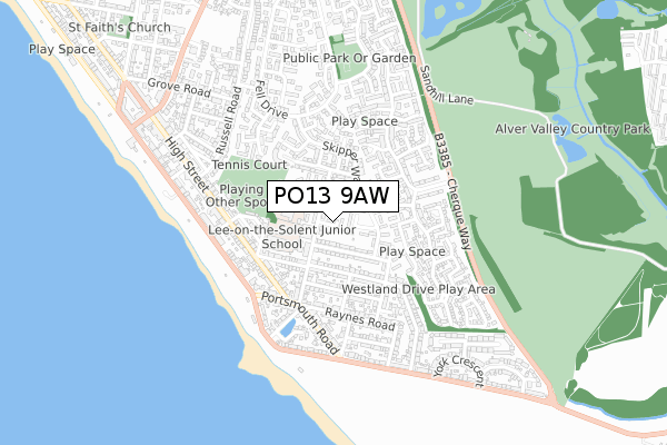 PO13 9AW map - small scale - OS Open Zoomstack (Ordnance Survey)