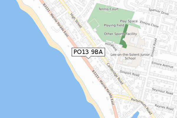 PO13 9BA map - large scale - OS Open Zoomstack (Ordnance Survey)