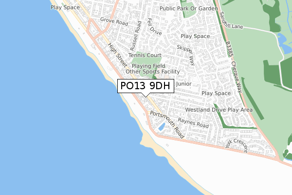 PO13 9DH map - small scale - OS Open Zoomstack (Ordnance Survey)