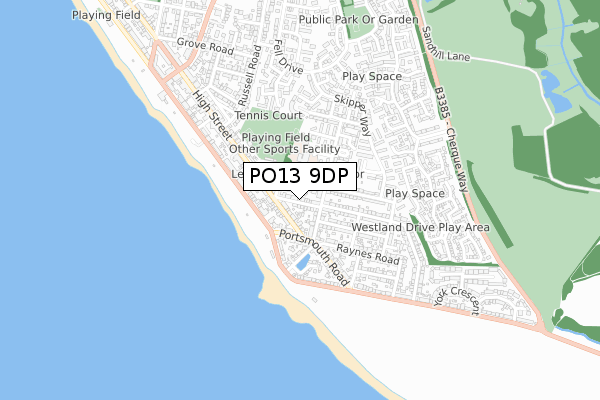 PO13 9DP map - small scale - OS Open Zoomstack (Ordnance Survey)