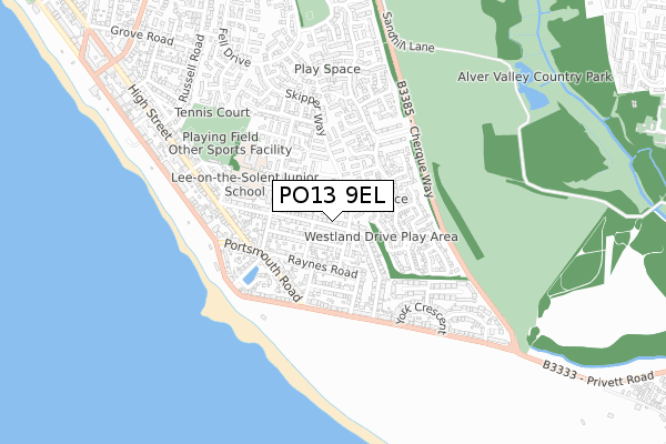 PO13 9EL map - small scale - OS Open Zoomstack (Ordnance Survey)