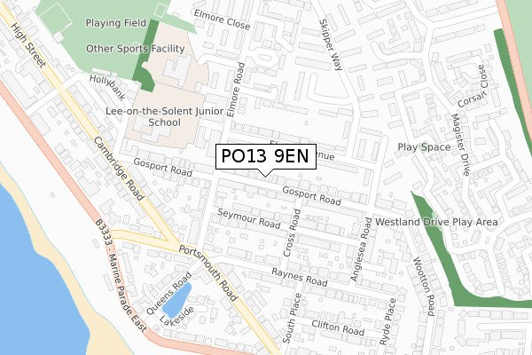 PO13 9EN map - large scale - OS Open Zoomstack (Ordnance Survey)