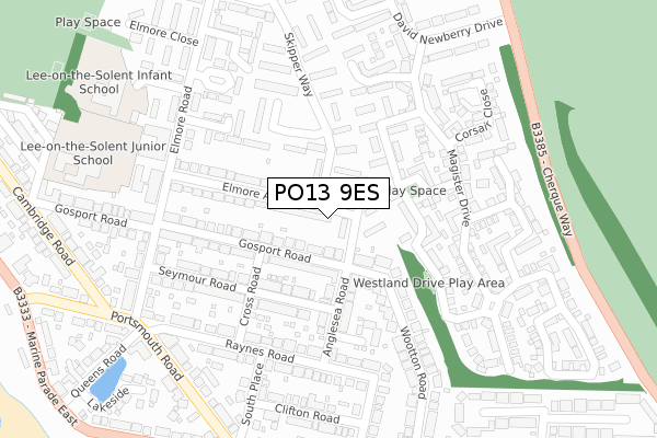 PO13 9ES map - large scale - OS Open Zoomstack (Ordnance Survey)