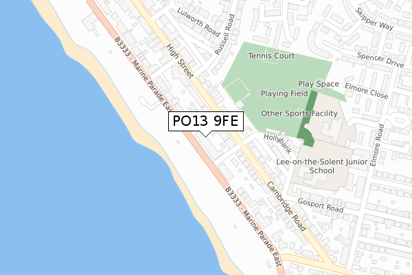 PO13 9FE map - large scale - OS Open Zoomstack (Ordnance Survey)