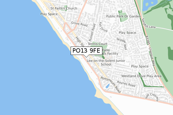 PO13 9FE map - small scale - OS Open Zoomstack (Ordnance Survey)