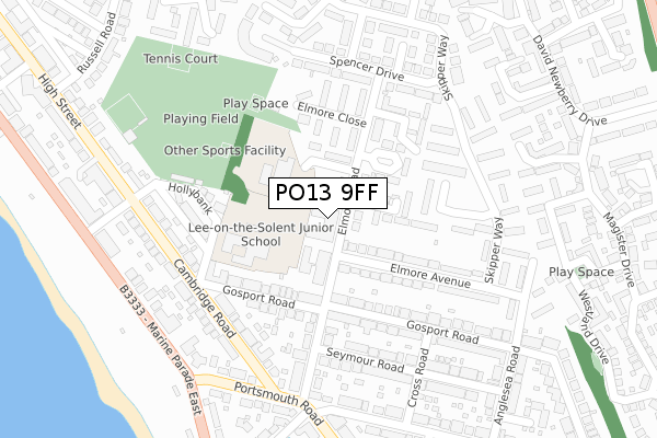 PO13 9FF map - large scale - OS Open Zoomstack (Ordnance Survey)