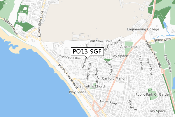 PO13 9GF map - small scale - OS Open Zoomstack (Ordnance Survey)