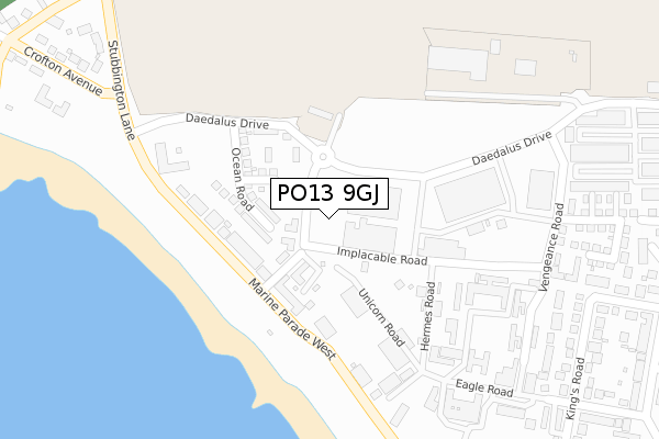 PO13 9GJ map - large scale - OS Open Zoomstack (Ordnance Survey)