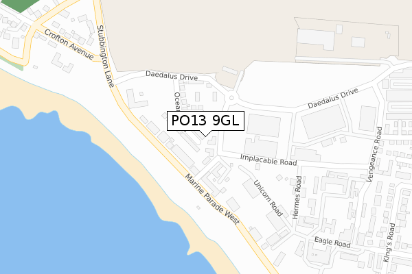 PO13 9GL map - large scale - OS Open Zoomstack (Ordnance Survey)