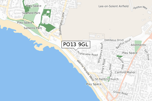 PO13 9GL map - small scale - OS Open Zoomstack (Ordnance Survey)