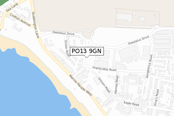 PO13 9GN map - large scale - OS Open Zoomstack (Ordnance Survey)