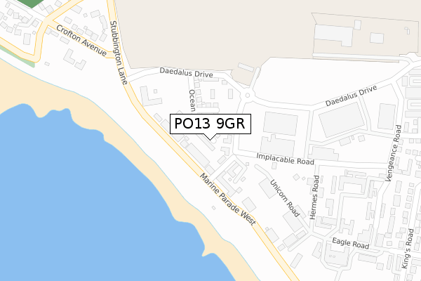 PO13 9GR map - large scale - OS Open Zoomstack (Ordnance Survey)