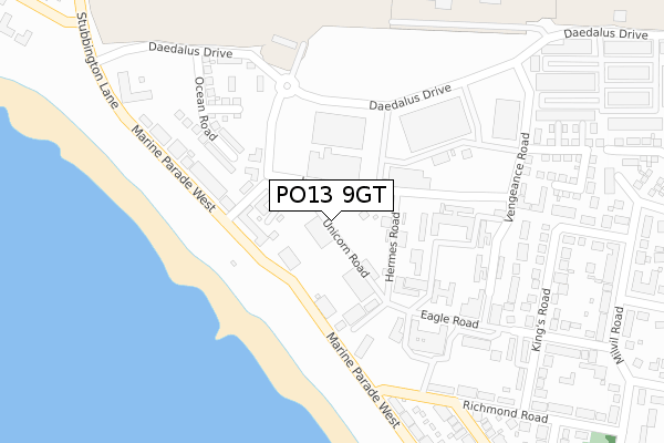 PO13 9GT map - large scale - OS Open Zoomstack (Ordnance Survey)