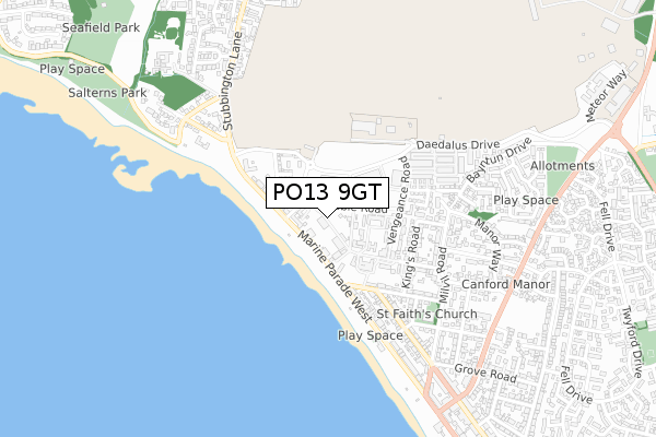 PO13 9GT map - small scale - OS Open Zoomstack (Ordnance Survey)