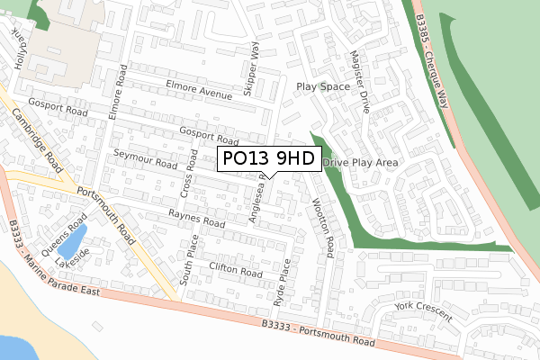 PO13 9HD map - large scale - OS Open Zoomstack (Ordnance Survey)