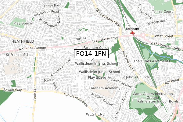 PO14 1FN map - small scale - OS Open Zoomstack (Ordnance Survey)