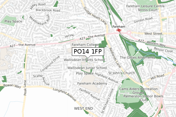 PO14 1FP map - small scale - OS Open Zoomstack (Ordnance Survey)