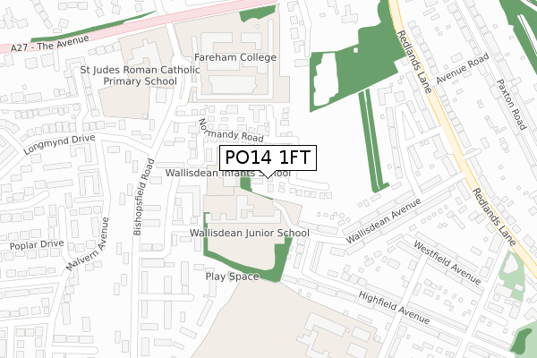 PO14 1FT map - large scale - OS Open Zoomstack (Ordnance Survey)