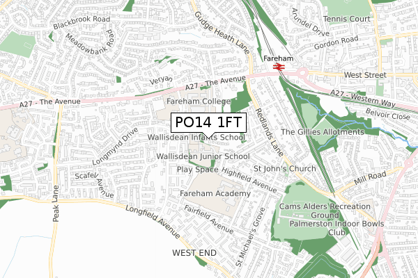 PO14 1FT map - small scale - OS Open Zoomstack (Ordnance Survey)