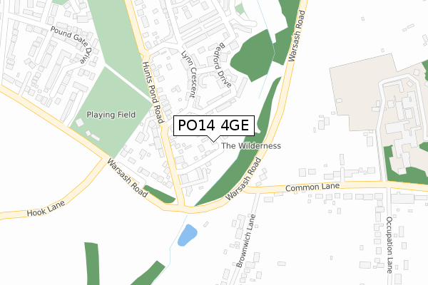 PO14 4GE map - large scale - OS Open Zoomstack (Ordnance Survey)