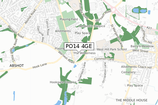 PO14 4GE map - small scale - OS Open Zoomstack (Ordnance Survey)