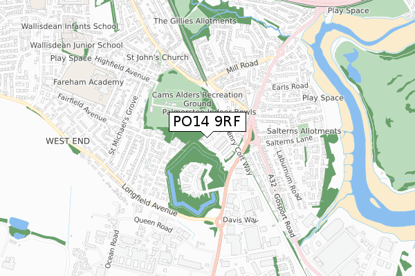 PO14 9RF map - small scale - OS Open Zoomstack (Ordnance Survey)