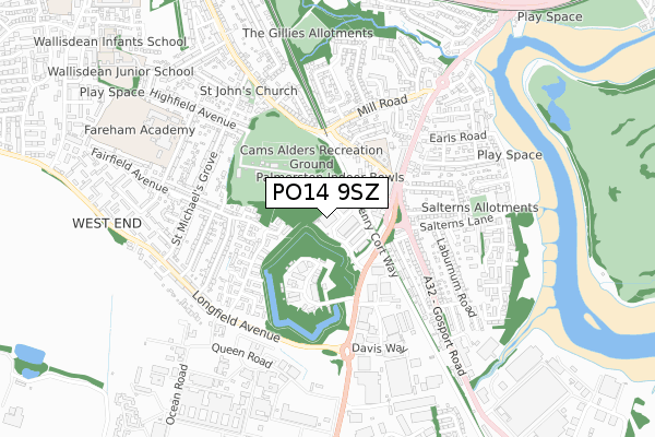 PO14 9SZ map - small scale - OS Open Zoomstack (Ordnance Survey)