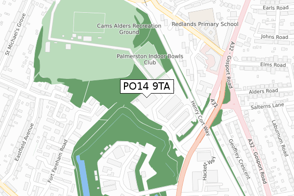 PO14 9TA map - large scale - OS Open Zoomstack (Ordnance Survey)