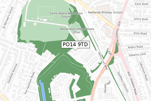 PO14 9TD map - large scale - OS Open Zoomstack (Ordnance Survey)