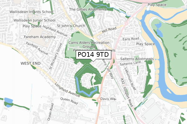 PO14 9TD map - small scale - OS Open Zoomstack (Ordnance Survey)