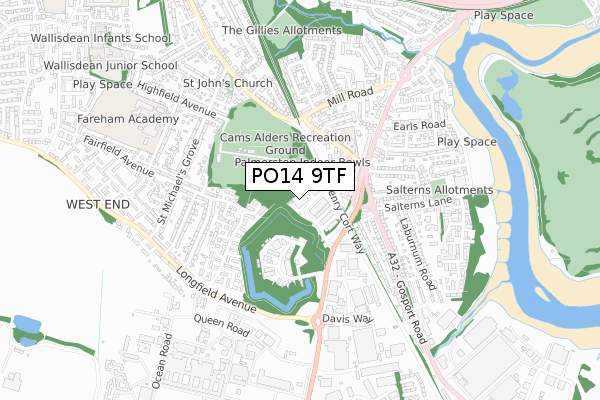 PO14 9TF map - small scale - OS Open Zoomstack (Ordnance Survey)