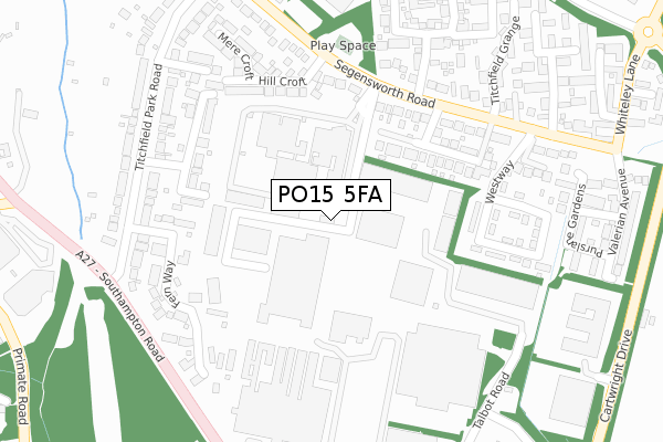 PO15 5FA map - large scale - OS Open Zoomstack (Ordnance Survey)