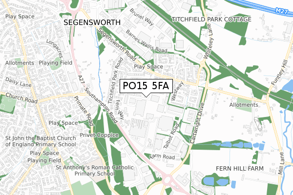 PO15 5FA map - small scale - OS Open Zoomstack (Ordnance Survey)