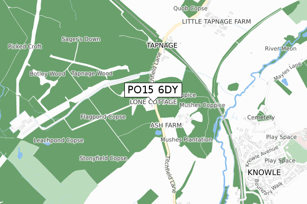 PO15 6DY map - small scale - OS Open Zoomstack (Ordnance Survey)