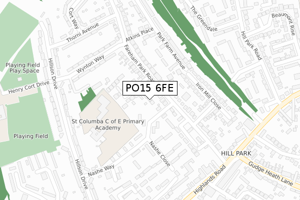 PO15 6FE map - large scale - OS Open Zoomstack (Ordnance Survey)