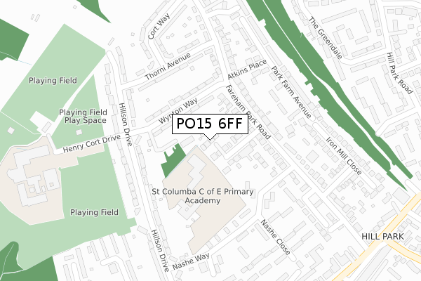 PO15 6FF map - large scale - OS Open Zoomstack (Ordnance Survey)