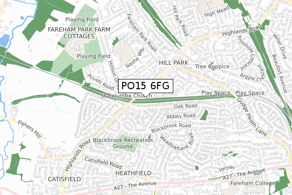 PO15 6FG map - small scale - OS Open Zoomstack (Ordnance Survey)