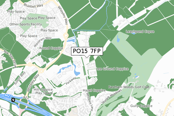 PO15 7FP map - small scale - OS Open Zoomstack (Ordnance Survey)