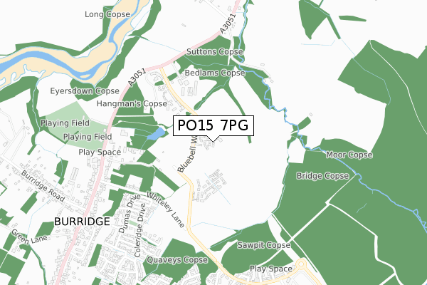 PO15 7PG map - small scale - OS Open Zoomstack (Ordnance Survey)