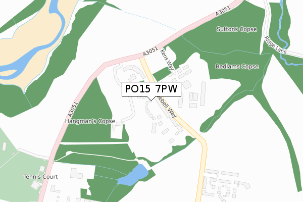 PO15 7PW map - large scale - OS Open Zoomstack (Ordnance Survey)