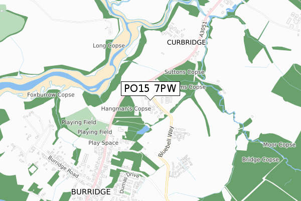 PO15 7PW map - small scale - OS Open Zoomstack (Ordnance Survey)