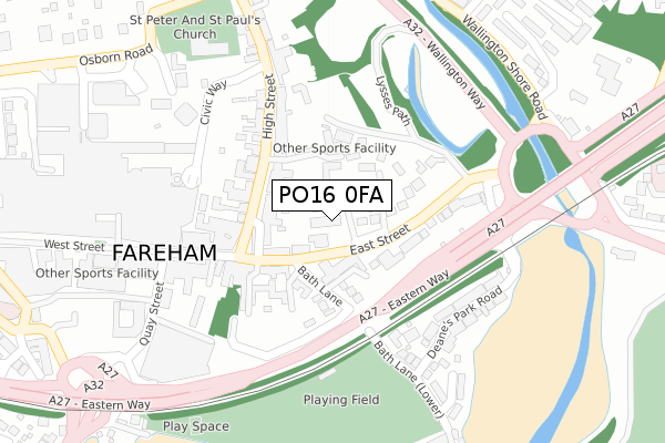 PO16 0FA map - large scale - OS Open Zoomstack (Ordnance Survey)