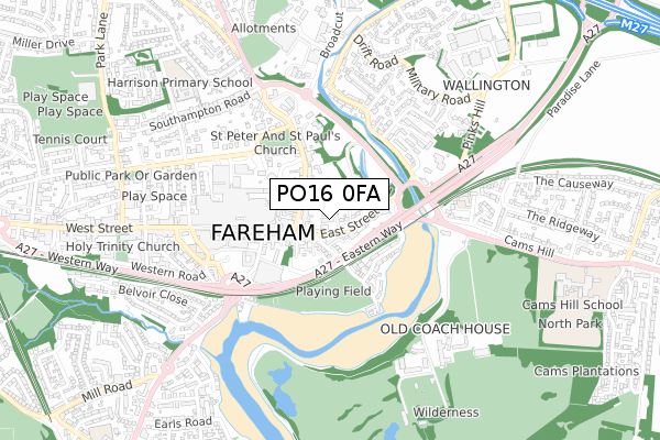 PO16 0FA map - small scale - OS Open Zoomstack (Ordnance Survey)