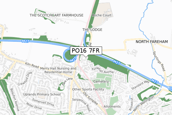 PO16 7FR map - small scale - OS Open Zoomstack (Ordnance Survey)