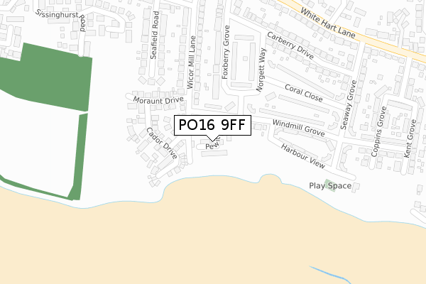 PO16 9FF map - large scale - OS Open Zoomstack (Ordnance Survey)