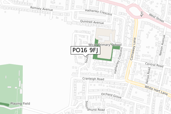 PO16 9FJ map - large scale - OS Open Zoomstack (Ordnance Survey)