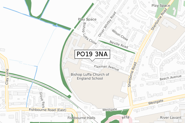 PO19 3NA map - large scale - OS Open Zoomstack (Ordnance Survey)